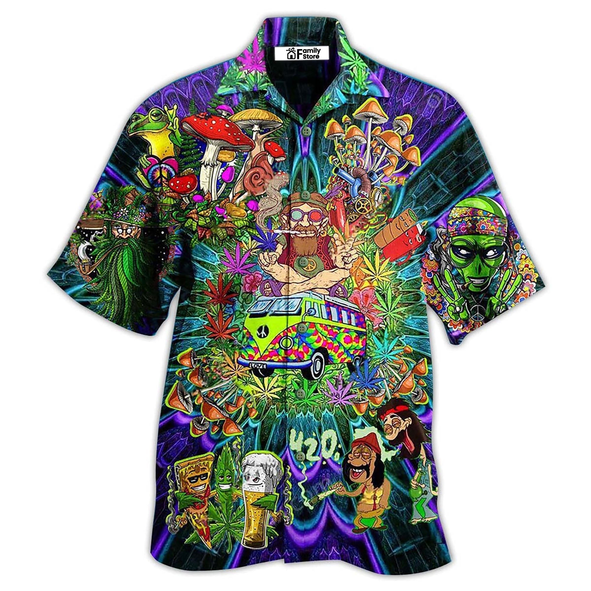 Hippie Mushroom Alien Bus Everything Funny - Hawaiian Shirt