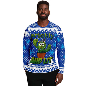 Cactus Prickly and Lit Blue Ugly Christmas Sweater