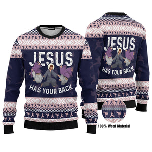 Funny Jesus Has Your Back Jiu Jitsu Ugly Christmas Sweater