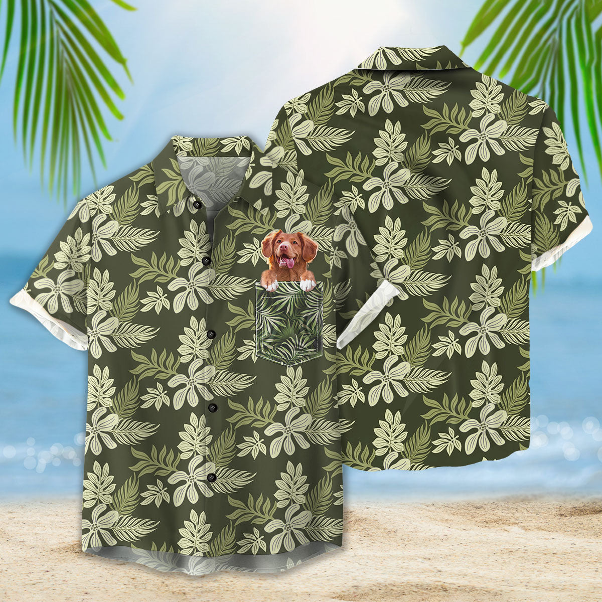 Custom Photo Sunflower & Green Pattern - Gift For Pet Lovers - Personalized Hawaiian Shirt