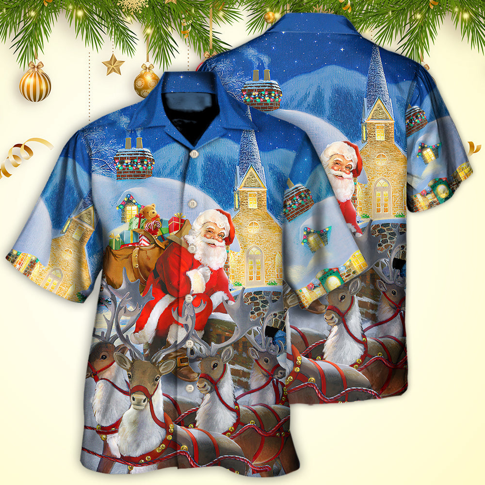 Christmas Santa Claus Reindeer Xmas Art Style - Hawaiian Shirt