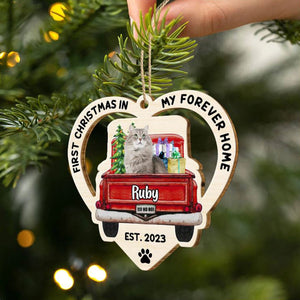 First Christmas In My Forever Home, Custom Photo - Gift For Pet Lover - Personalized Custom Shaped Wooden Ornament