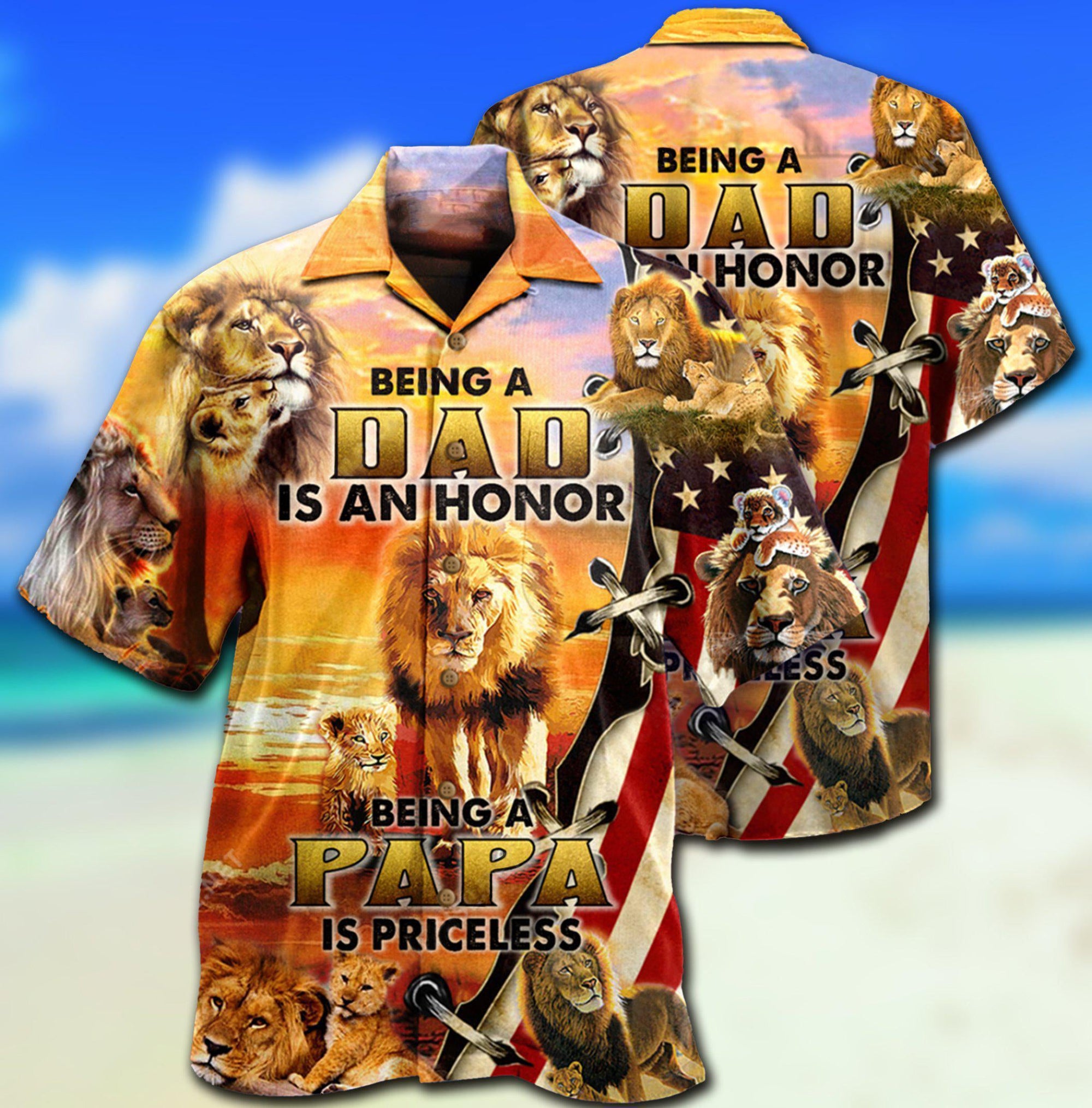 Lion Family Being A Dad Is An Honor Being A Papa Is Priceless - Gift For Dad - Hawaiian Shirt