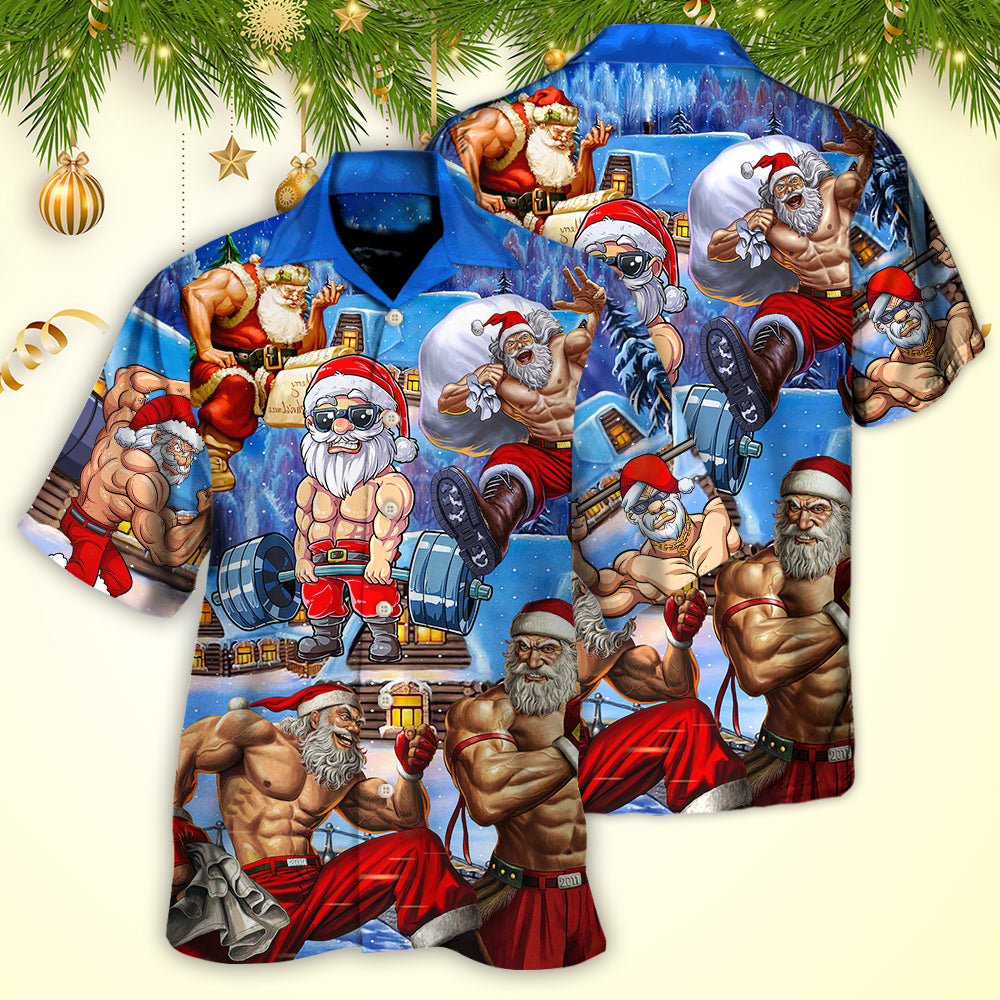 Christmas Santa Weightlifting Fitness Gym - Hawaiian Shirt