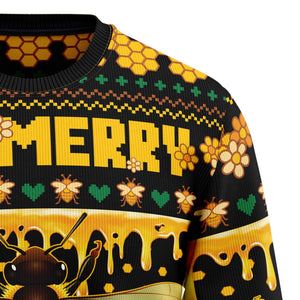 Bee Merry LIght Yellow Ugly Christmas Sweater