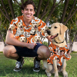 Custom Photo Pumpkin Pattern Neon Orange - Gift For Dog Lovers - Personalized Hawaiian Shirt