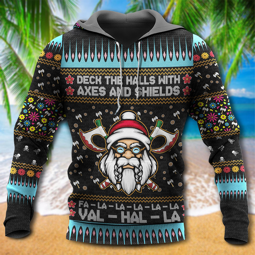 Viking Christmas Deck The Halls With Axes And Shields - Hoodie