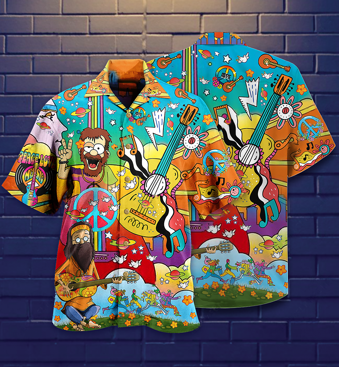 Hippie Music Guitar Peace Life Color - Hawaiian Shirt