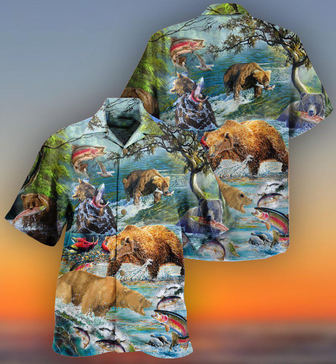 Animals Amazing Salmon Hunting With Bear - Gift For Hunting Lovers - Hawaiian Shirt