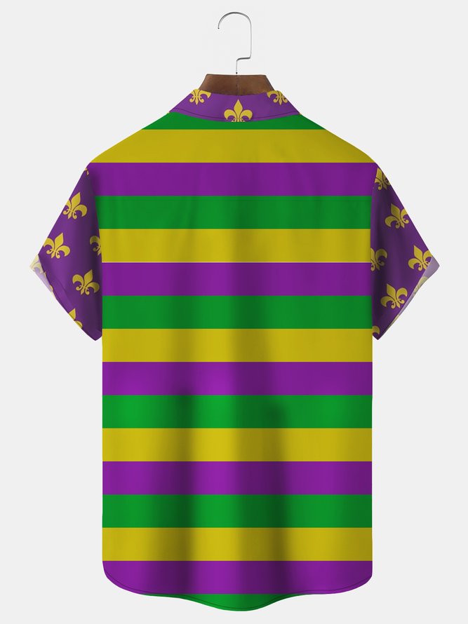 Mardi Gras Holiday Purple Striped Flag Art Fleur De Lis Pattern - Hawaiian Shirt