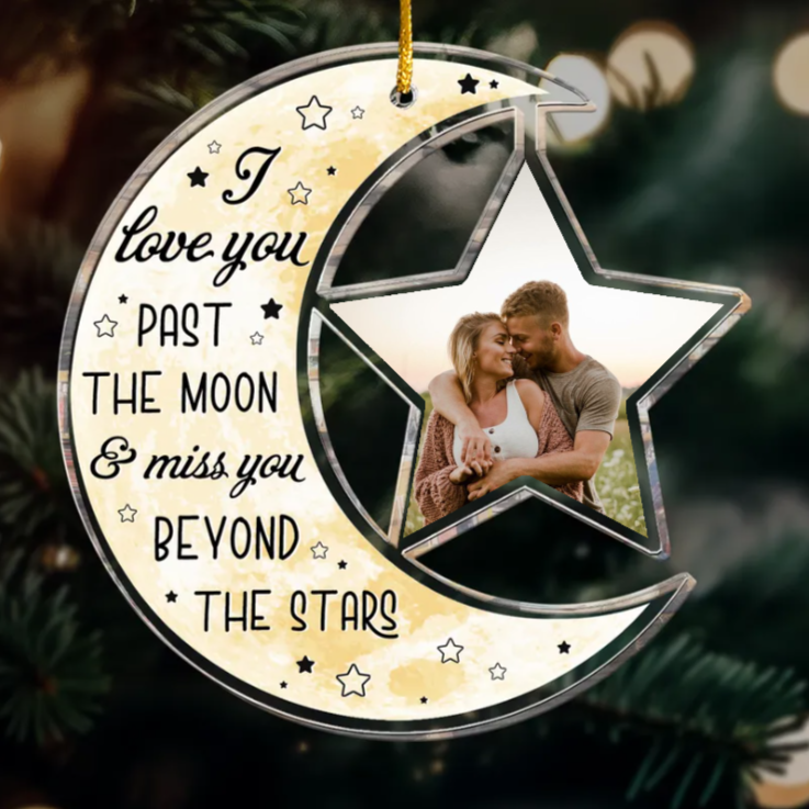 Custom Photo I Love You Pass The Moon - Memorial Gift For Family, Couple  - Personalized Custom Shaped Acrylic Ornament