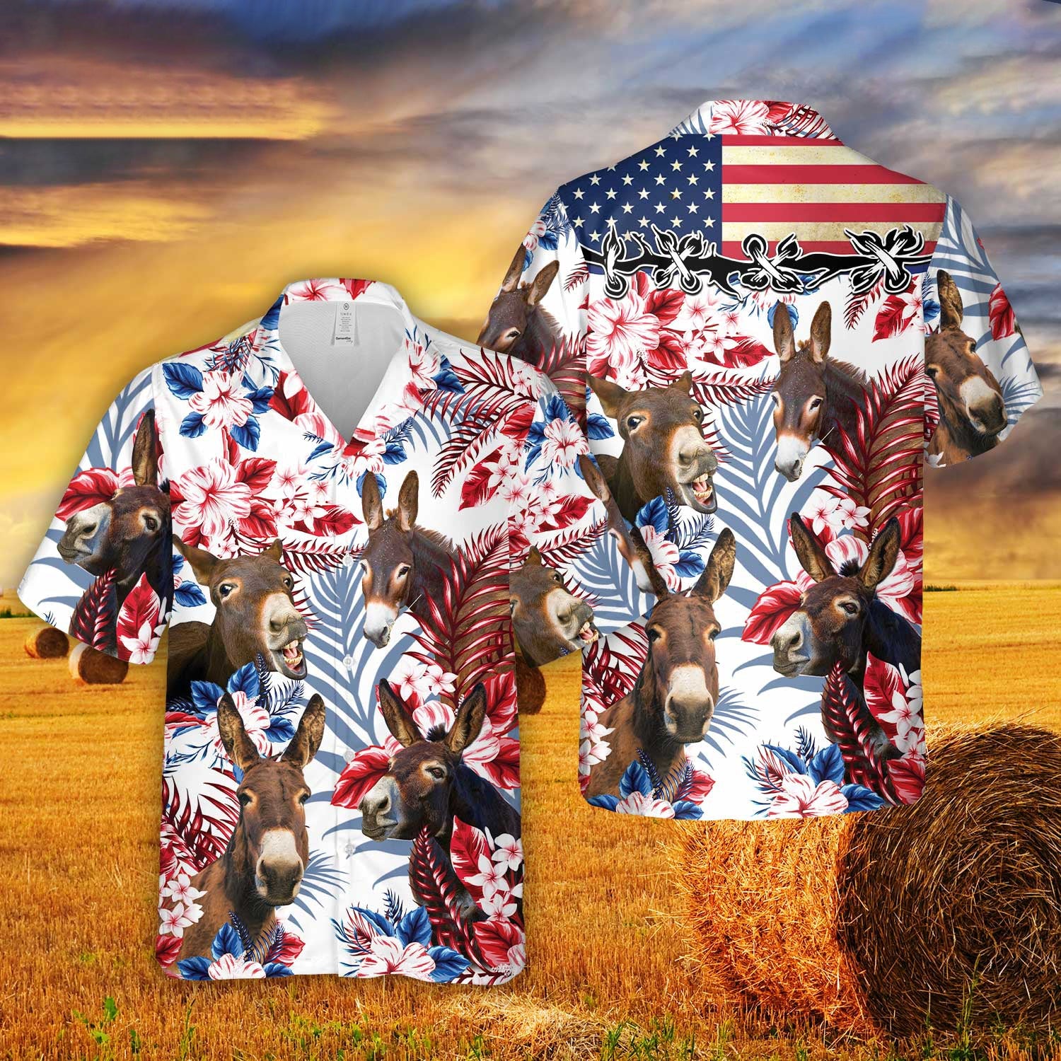 Unique Donkeys Australian Flag Flowers - Hawaiian Shirt