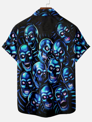 Blue Skull Horror Faces - Hawaiian Shirt