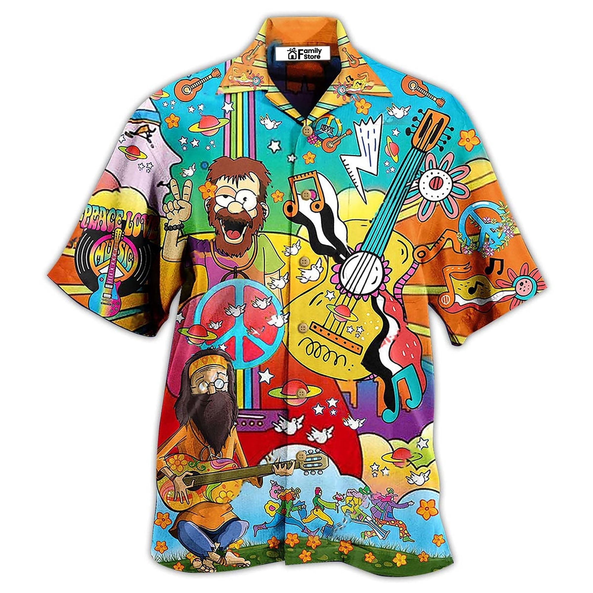 Hippie Music Guitar Peace Life Color - Hawaiian Shirt