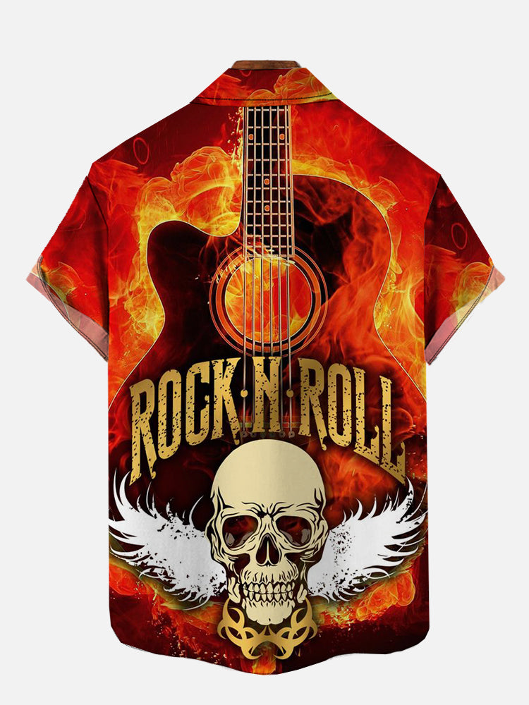 Intense Rock N Roll Flame Guitar And Skull With Wings - Hawaiian Shirt