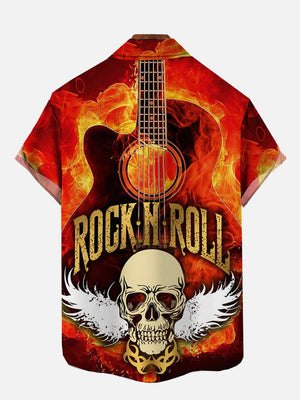 Intense Rock N Roll Flame Guitar And Skull With Wings - Hawaiian Shirt