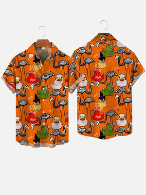 Orange Halloween Flamingo And Rubber Duck - Hawaiian Shirt