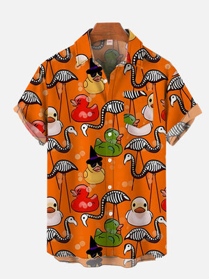 Orange Halloween Flamingo And Rubber Duck - Hawaiian Shirt