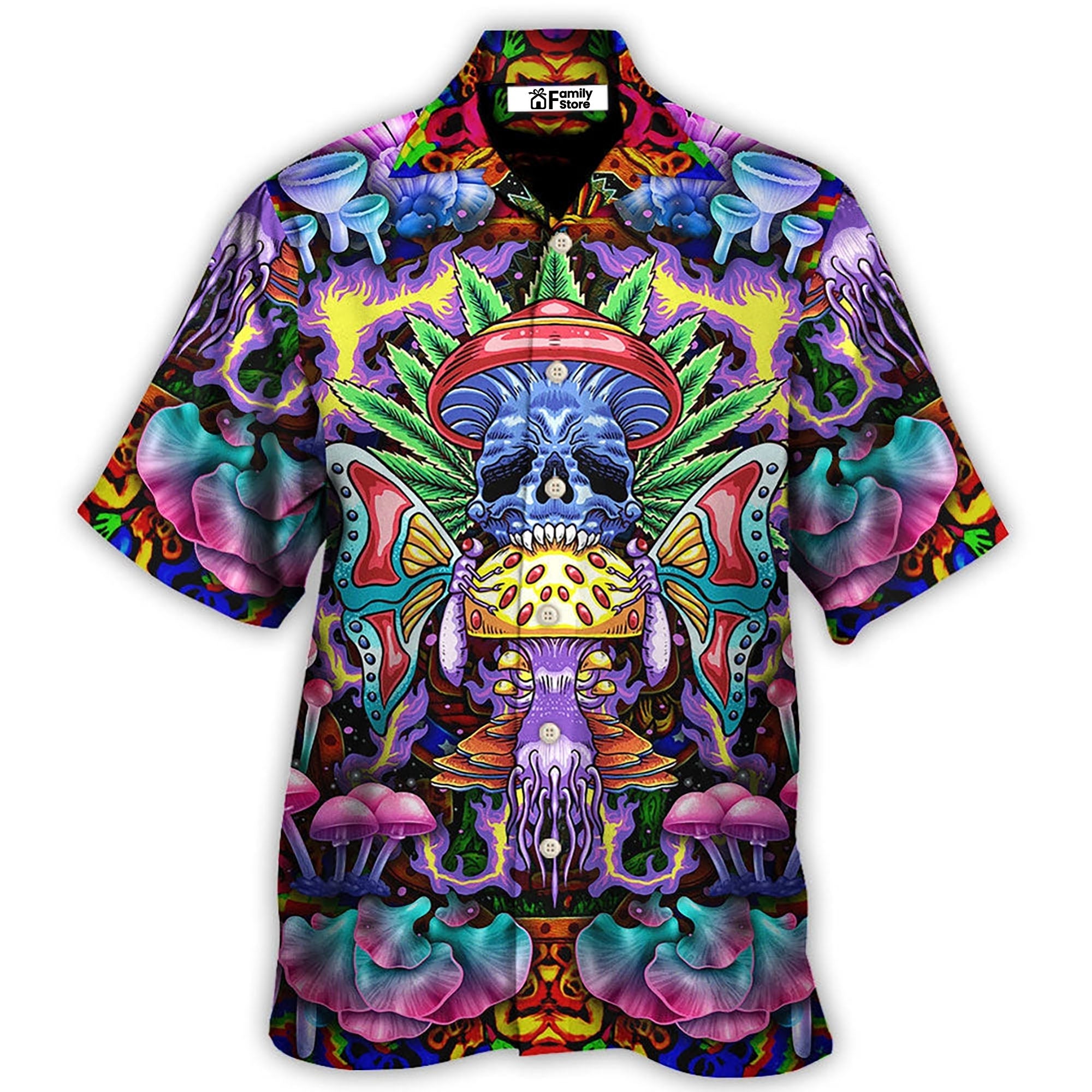 Hippie Mushroom And Skull Art - Hawaiian Shirt