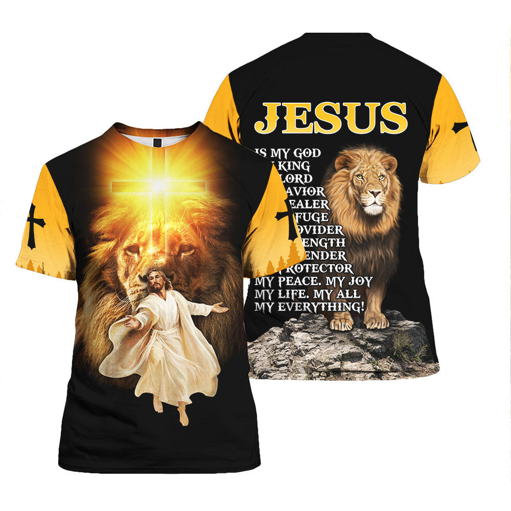 Jesus Is My God And Lion My Everything Black Yellow T-shirts For Men & Women