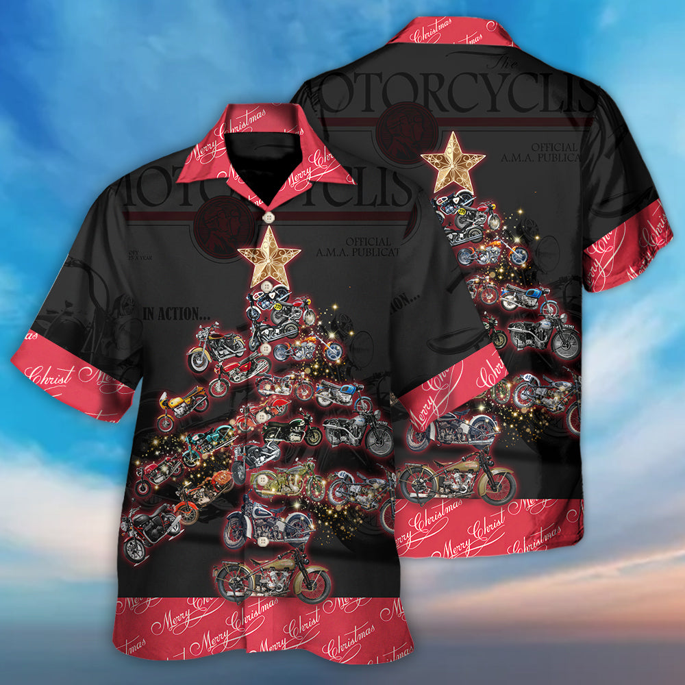 Christmas Motorcycle Tree Retro Style - Hawaiian Shirt