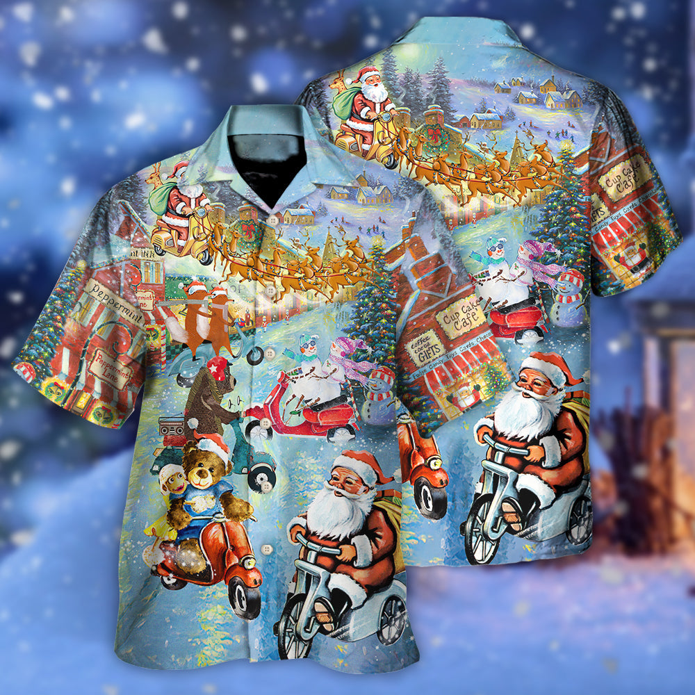 Christmas Santa And Animal Driving Scooter - Hawaiian Shirt