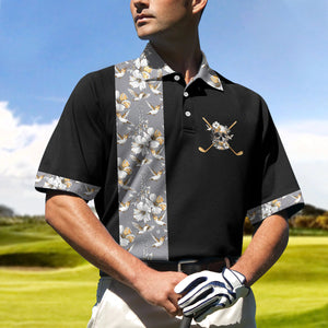 Luxury Golden Skull Black Golf Polo Shirt For Men