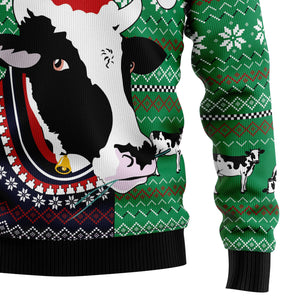 Funny Cow Christmas With Noel Hat Ugly Sweater