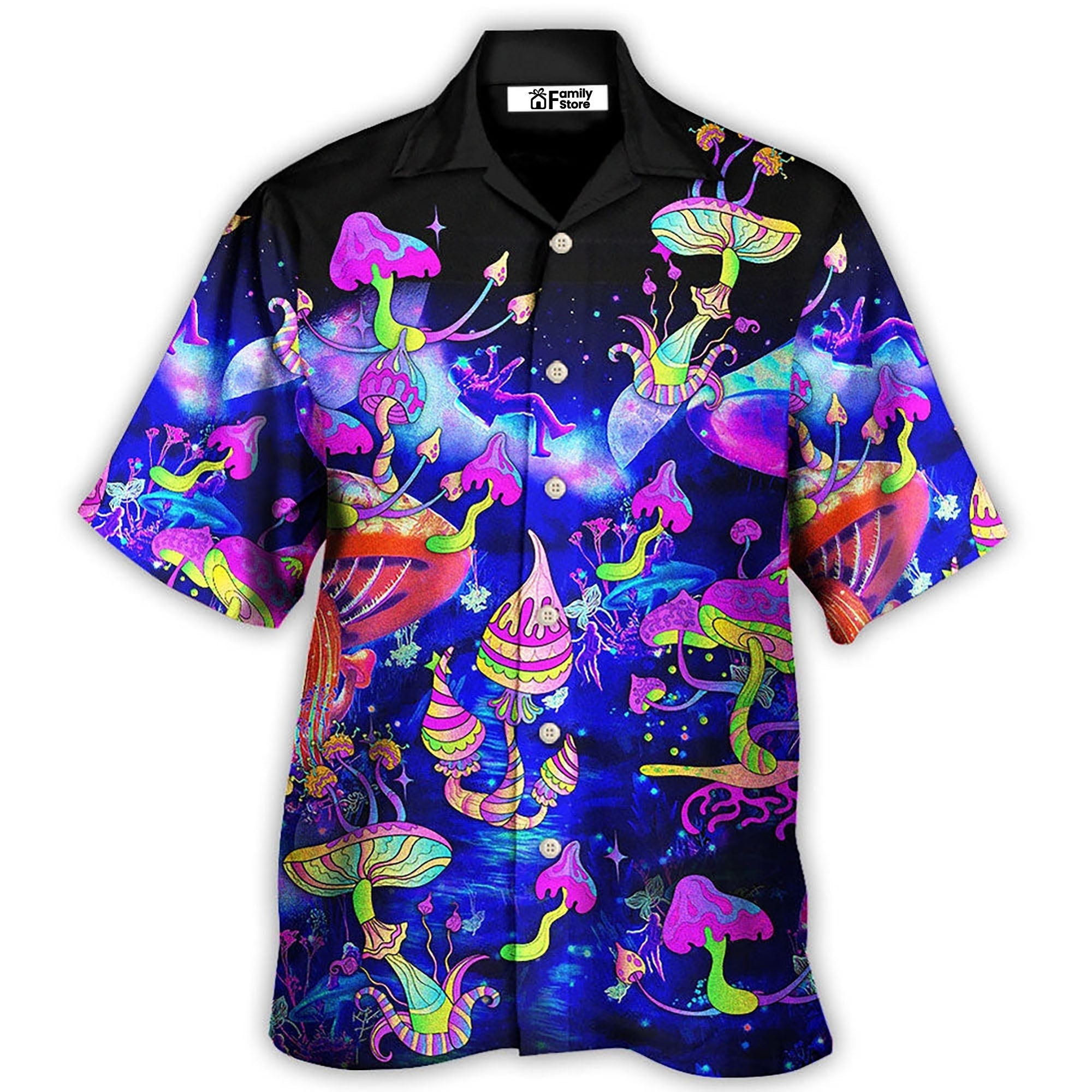 Hippie Mushroom Galaxy Neon Colorful Art - Hawaiian Shirt