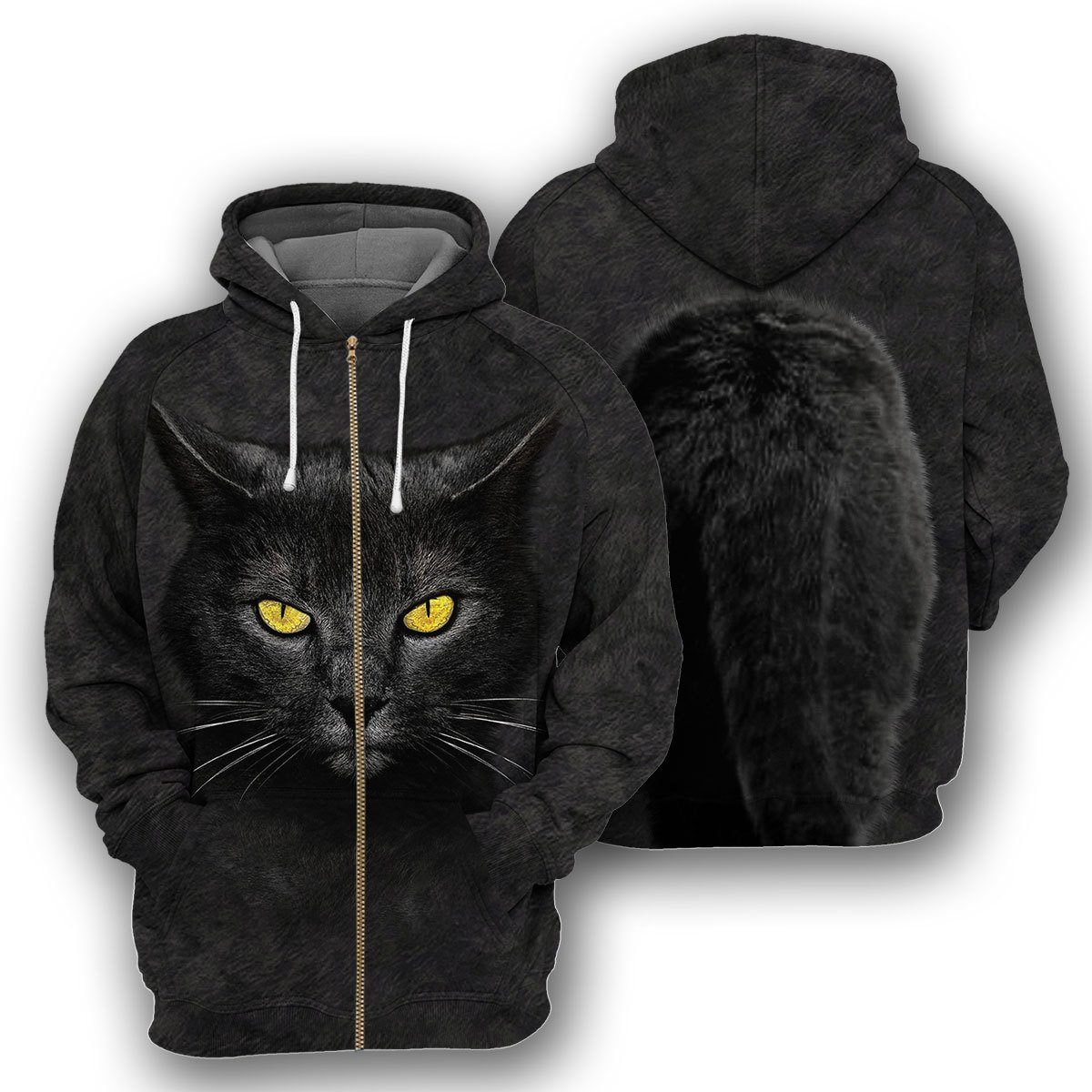 Black Cat All Over Print - Hoodie 