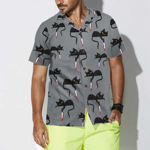 Black Cat With Knife, Funny Themed Hawaiian Shirt