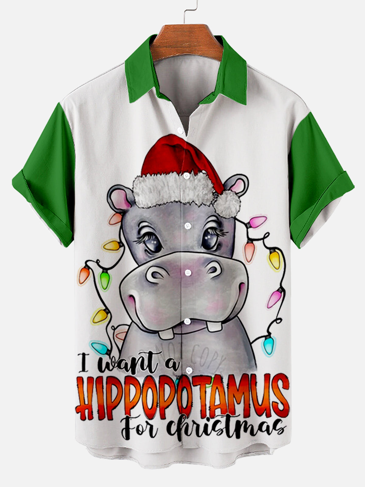 Christmas I Want A Hippopotamus Green - Hawaiian Shirt