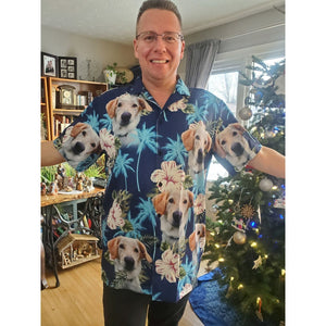 Custom Photo Blue Palm Tree - Gift For Pet Lovers - Personalized Hawaiian Shirt