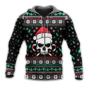 Christmas Skull Wearing Santa Claus Hat And Sweat Candy - Hoodie