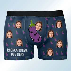 Custom Photo Eggplant Recreational Use Only - Funny Gift For Husband, Boyfriend- Personalized Men's Boxer Briefs