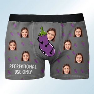 Custom Photo Eggplant Recreational Use Only - Funny Gift For Husband, Boyfriend- Personalized Men's Boxer Briefs