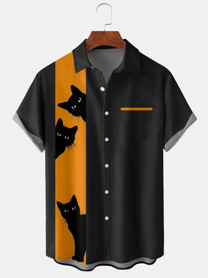 Halloween Elements Cat Graphic Print - Hawaiian Shirt