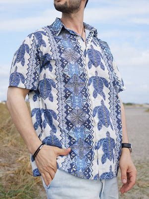 Blue Sea Turtles Checkered Pattern - Hawaiian Shirt