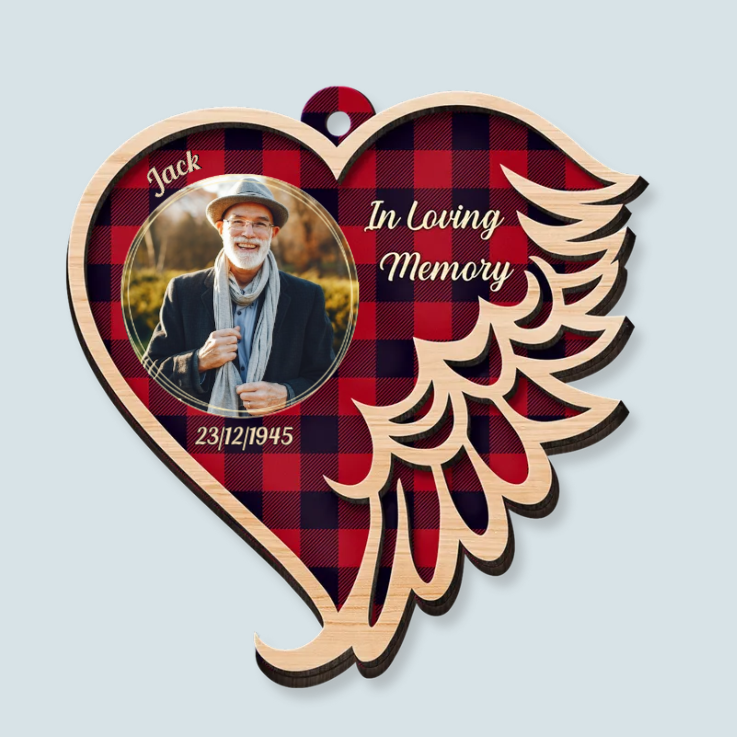 Custom Photo  In Loving Memory- Memorial Gift For Family - Personalized 2-Layered Wooden Ornament