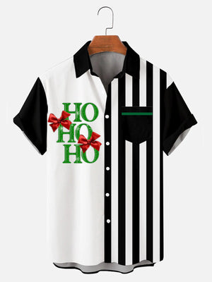 Christmas Music Contrast Stripe Bowling Black - Hawaiian Shirt