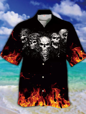 Black Awesome Skull With Fire - Hawaiian Shirt