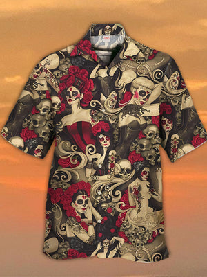 Vintage Day Of The Dead Pinups Sugar Skull - Hawaiian Shirt