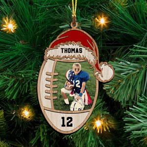 American Football, Gridiron Football Lover - Custom Photo And Name, Personalized Wood Ornament - Family Gift