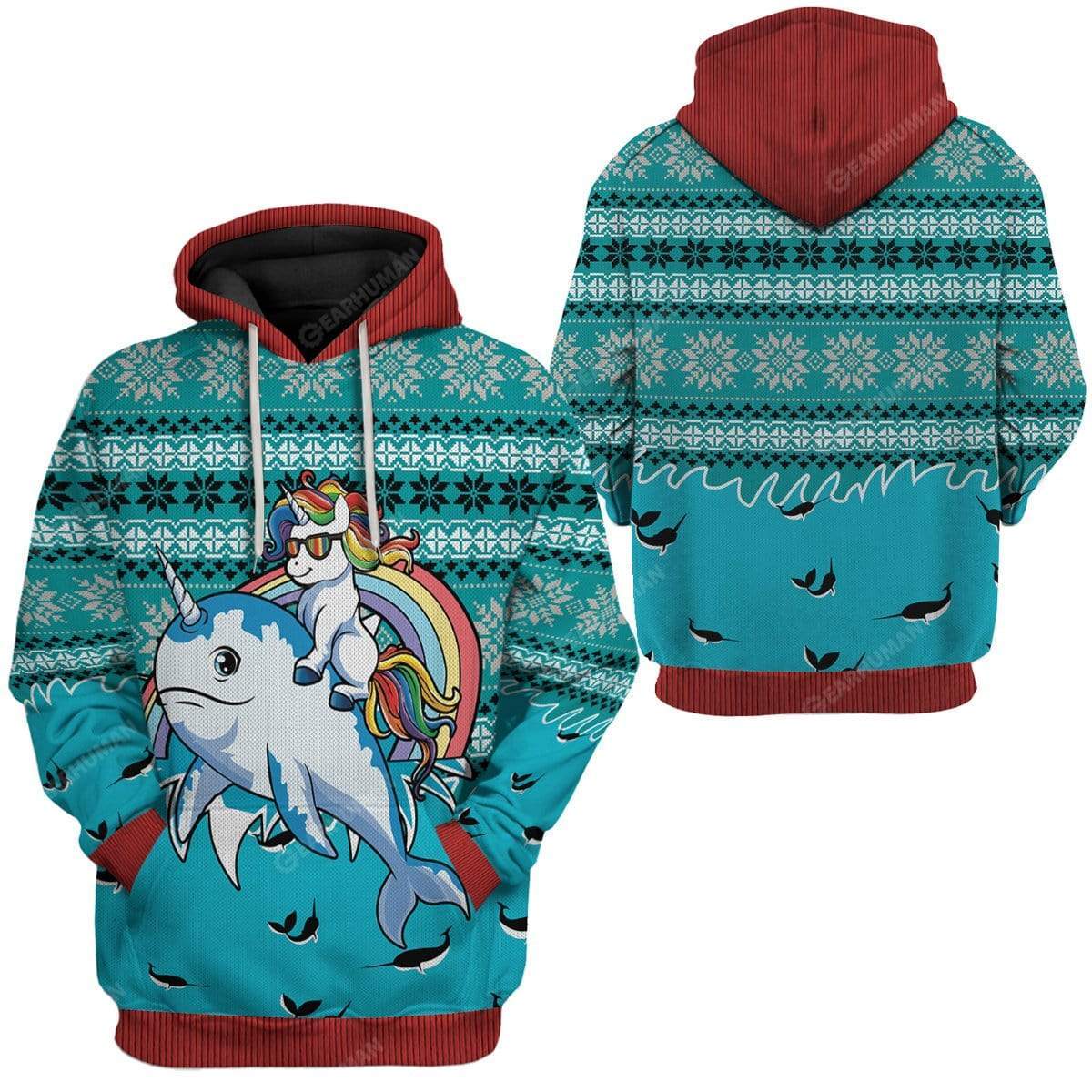 Unicorn Riding Narwhal Christmas - Hoodie 