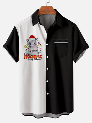 Christmas Holiday Hippopotamus Black - Hawaiian Shirt