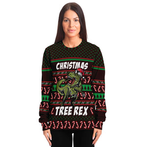 Tree Rex Green Dinosaur Wears Noel Hat Ugly Christmas Sweater