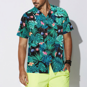 Black Cat Tropical Fourth Of July Hawaiian Shirt