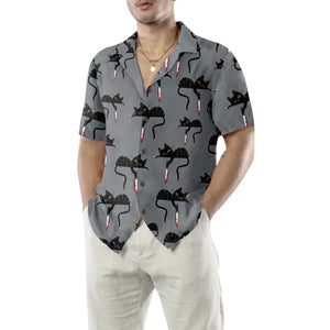 Black Cat With Knife, Funny Themed Hawaiian Shirt