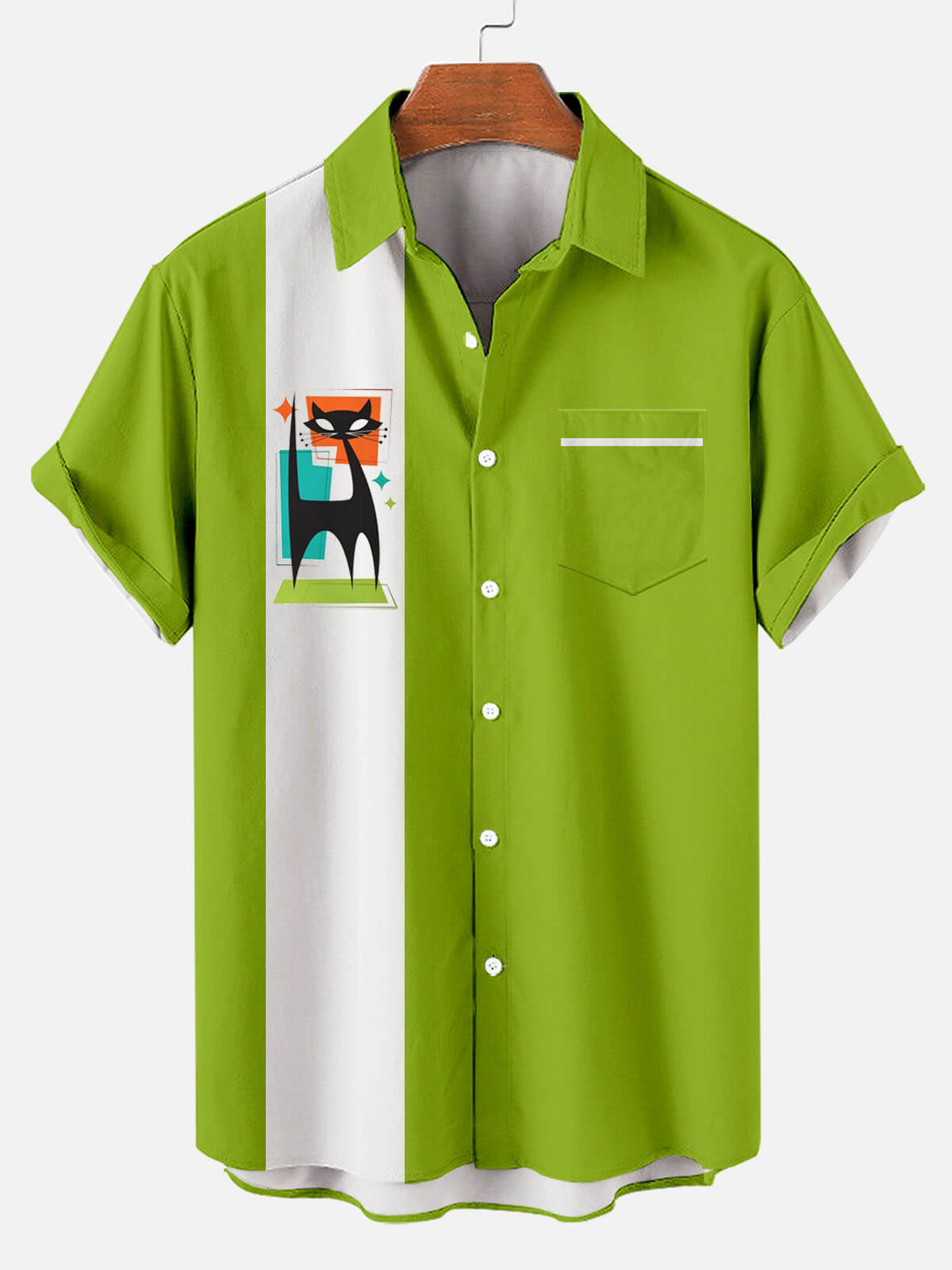 Kitten Color Block Cat Green - Hawaiian Shirt