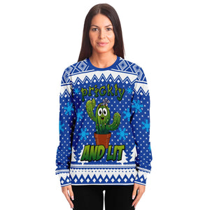 Cactus Prickly and Lit Blue Ugly Christmas Sweater